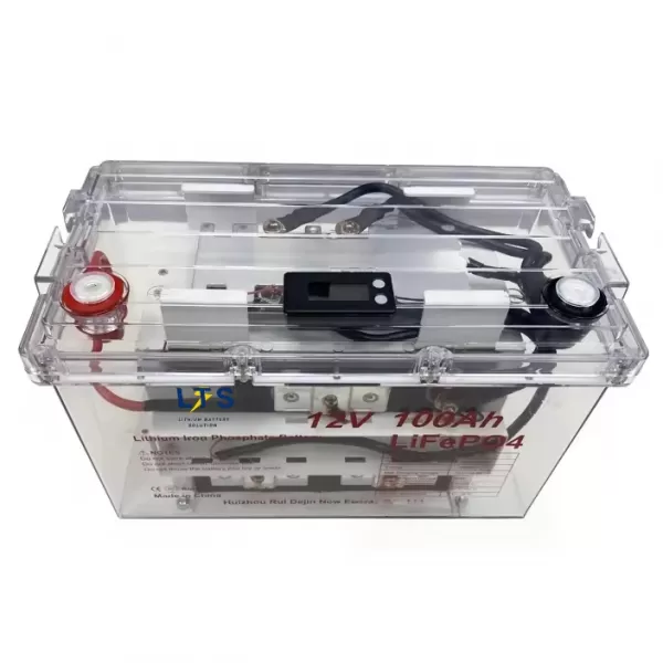 12.8V 100Ah LiFePO4 Battery Clear Case - Front View