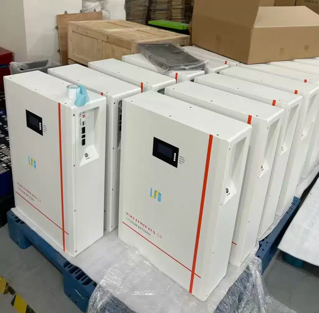 High-capacity white LiFePO4 solar storage modules ready for dispatch