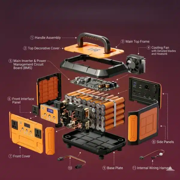 Internal structure of LTS portable power station with LiFePO4 cells and Smart BMS