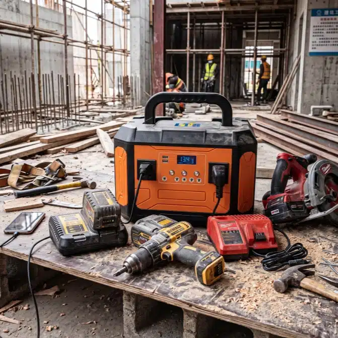 Portable power station for power tools on construction job sites