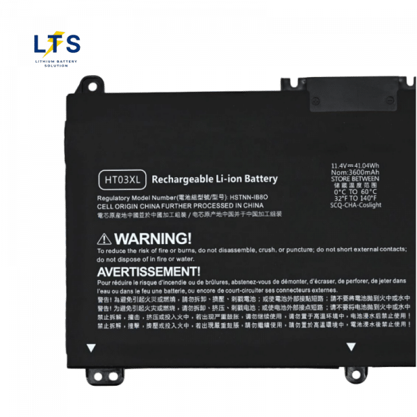 HT03XL laptop battery wholesale technical rating labels and safety warnings