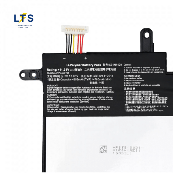 Asus C31N1428 battery factory printed technical specs 11.4V 56Wh label