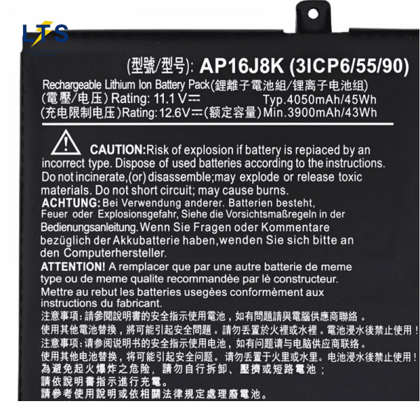 AP16J8K laptop battery wholesale printed technical specs 11.55V 40.9Wh